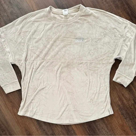 Victoria's Secret PINK Women’s LG Pullover Ivory Shirt SOFT Fleece Long Sleeves - Picture 1 of 16